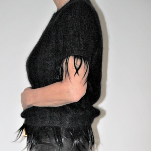 FENDI Black Mohair Wool Blend Sweater Goat Hair Fringe Sleeves & Hem Size IT42 - Picture 8 of 8